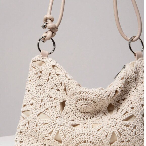 Boho Floral Hollow Out Woven Shoulder Bag - Picture 3 of 5